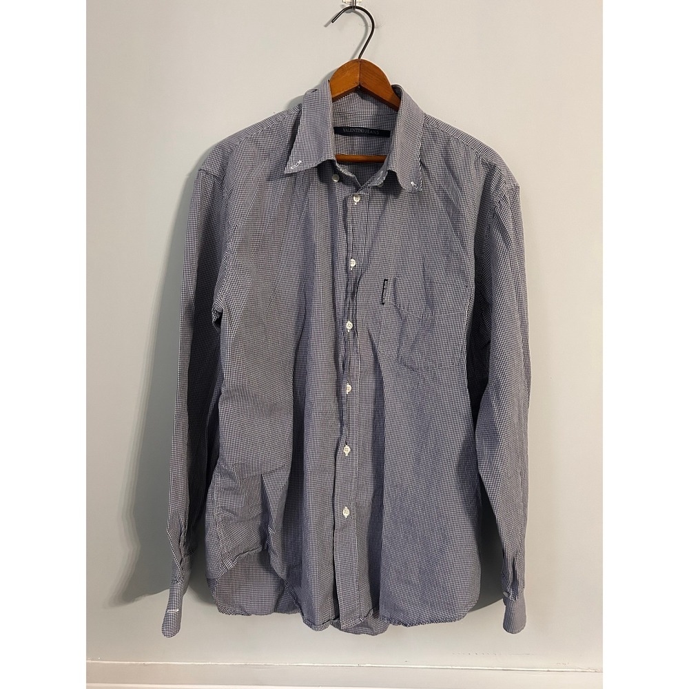 Valentino Jeans Men Blue Gingham Check Long Sleeve Button Up Shirt Size L 50